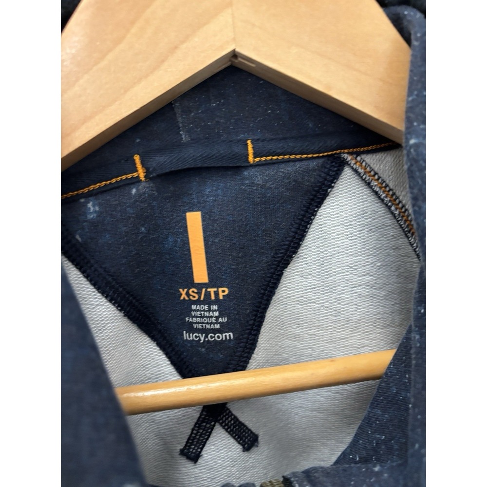 Lucy Hoodie XSmall Full Zip Sweatshirt Drawstring Navy Blue With White Splatter